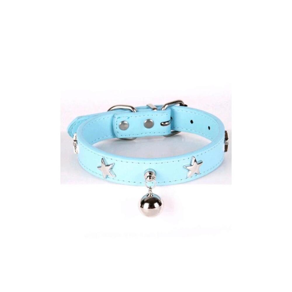 Leather Dog Collar with Bell and Star Studs, Dog Collars for Large